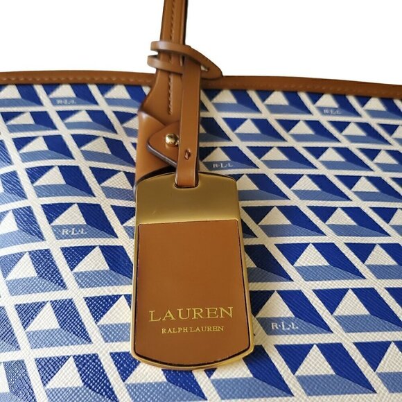 Lauren, Ralph Lauren Blue & White Tote, Geometric Pattern Tote Bag - Picture 6 of 8